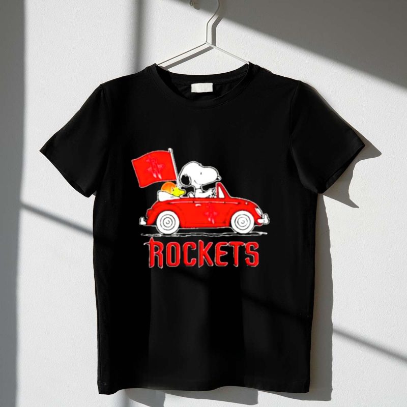 Houston Rockets Snoopy Dog Driving Red Car With Basketball Flag 1 T Shirt