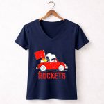 Houston Rockets Snoopy Dog Driving Red Car with Basketball Flag 5 Womens V Neck