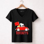 Houston Rockets Snoopy Dog Driving Red Car with Basketball Flag 6 Womens V Neck