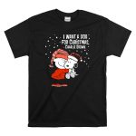 I Want a Dog for Christmas Charlie Brown Snoopy Hugging Linus Snow Scene T Shirt 6 1.jpg