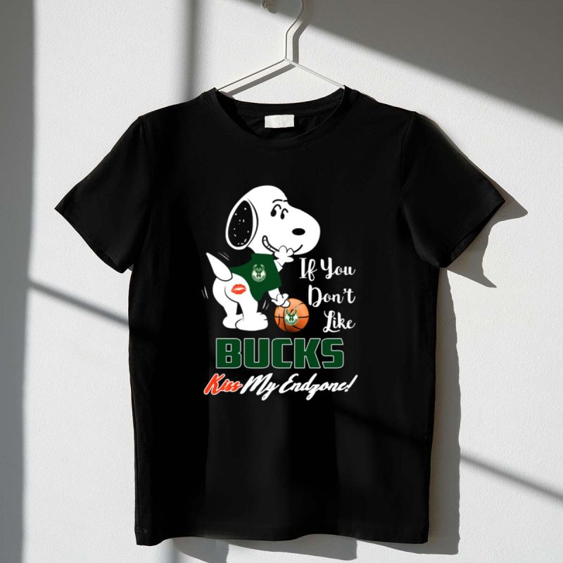If You Dont Like Bucks Kiss My Endzone Snoopy And Milwaukee Bucks Fans 1 T Shirt