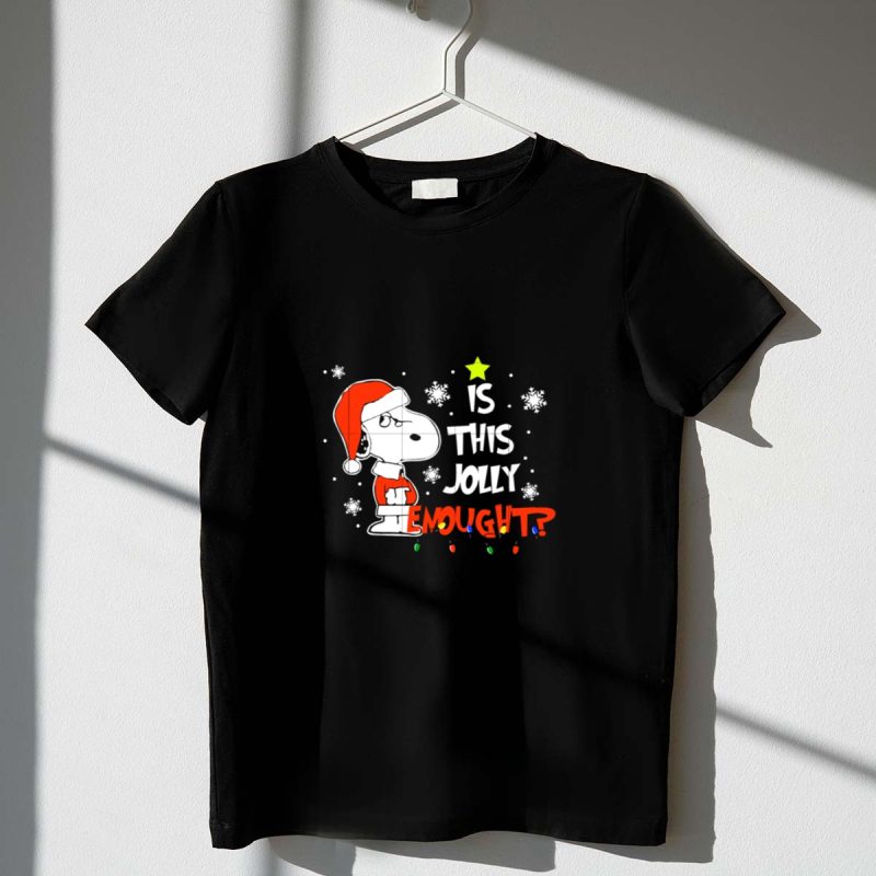 Is This Jolly Enough Snoopy Christmas Santa Hat Snowflakes Lights 1 T Shirt 1.Jpg