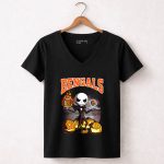 Jack Skellington Bengals Halloween Cincinnati Football Pumpkins 7 Womens V Neck
