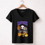 Jack Skellington Halloween Baltimore Ravens Pumpkin Football Ravens 7 Womens V Neck