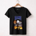 Jack Skellington Los Angeles Rams Halloween Football Pumpkins 7 Womens V Neck