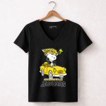 Jacksonville Jaguars Snoopy Driving Car with Woodstock 7 Womens V Neck