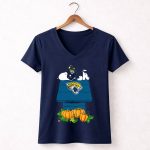 Jacksonville Jaguars Snoopy Pumpkin Halloween Peanuts NFL Football 5 Womens V Neck