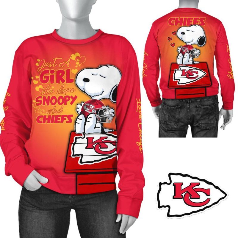 Just A Girl Who Love Snoopy And Chiefs All Over Print Sweatshirt 1.Jpg
