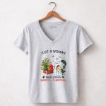 Just A Woman Who Loves Snoopy Hug Woodstock And Christmas 7 Womens V Neck 1.jpg