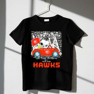 Just a Girl Who Loves Christmas and Atlanta Hawks Snoopy and Woodstock Car 1 T Shirt