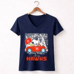 Just a Girl Who Loves Christmas and Atlanta Hawks Snoopy and Woodstock Car 5 Womens V Neck
