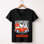 Just a Girl Who Loves Christmas and Atlanta Hawks Snoopy and Woodstock Car 7 Womens V Neck