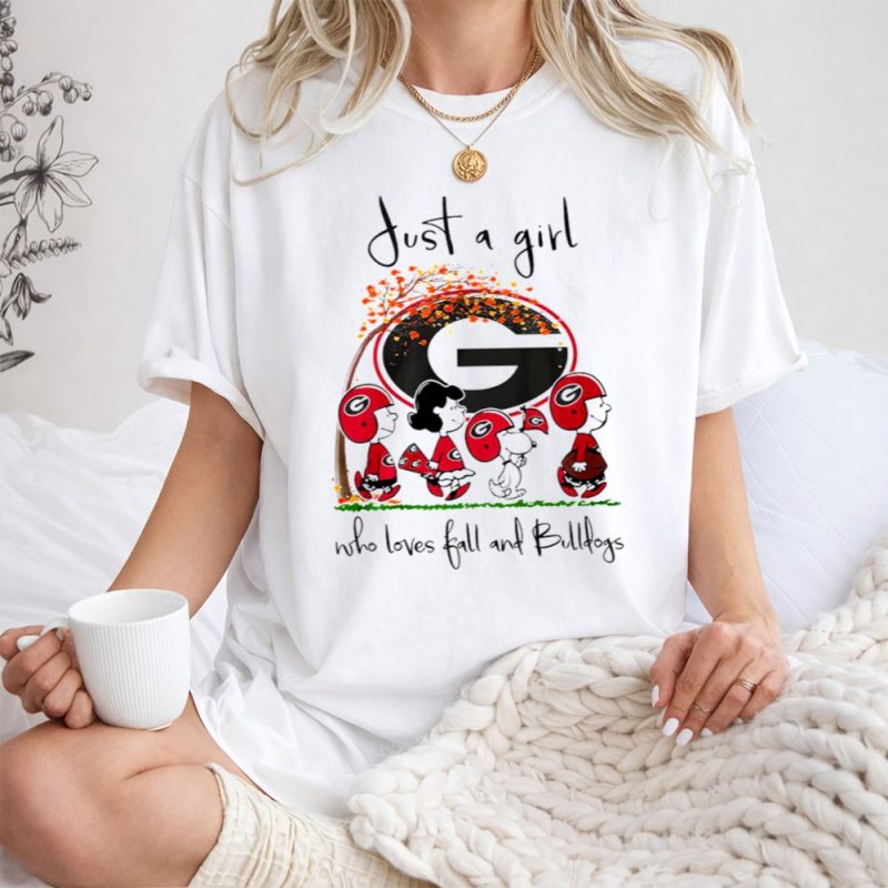 Just A Girl Who Loves Fall And Bulldogs Georgia Snoopy Football 1 T Shirt.jpg
