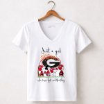 Just a Girl Who Loves Fall and Bulldogs Georgia Snoopy Football 5 Womens V Neck.jpg