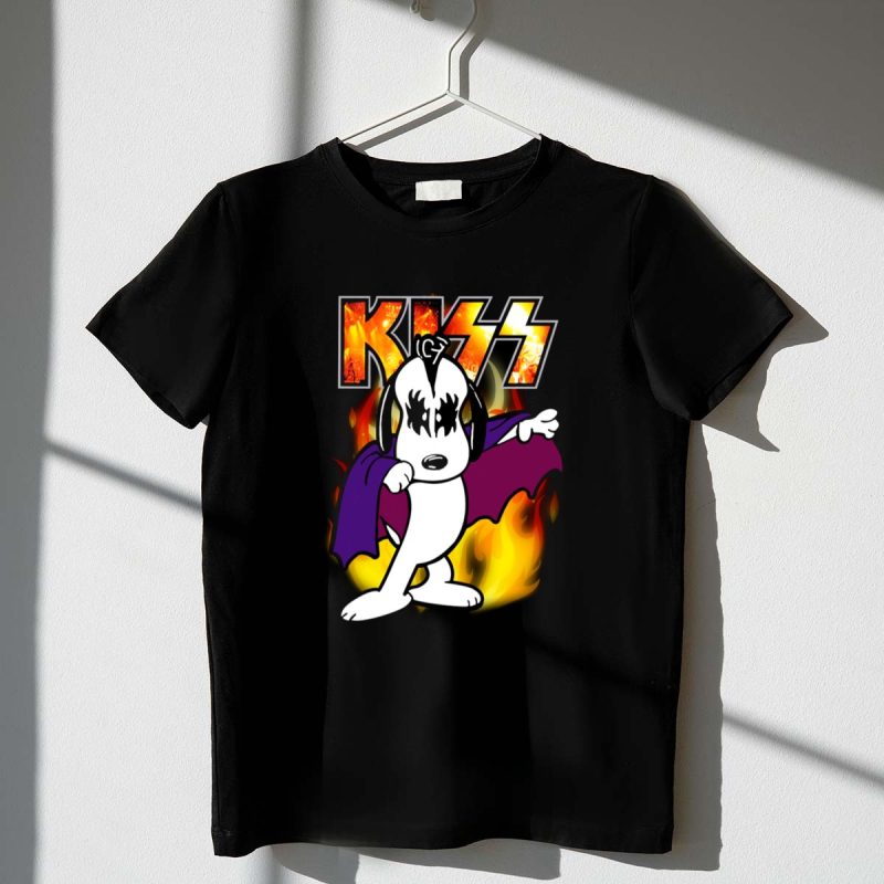Kiss Snoopy Peanuts Mashup With Flames And Comic 1 T Shirt.jpg