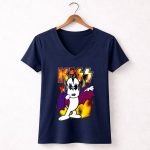KISS Snoopy Peanuts Mashup with Flames and Comic 5 Womens V Neck.jpg
