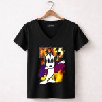 KISS Snoopy Peanuts Mashup with Flames and Comic 7 Womens V Neck.jpg