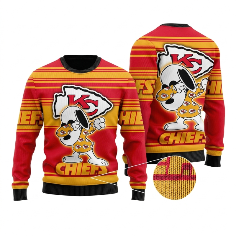 Kansas City Chiefs Dabbing Snoopy Christmas Ugly Sweater 1.Png