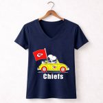 Kansas City Chiefs Snoopy Riding with Woodstock in Yellow Car 5 Womens V Neck
