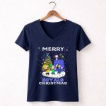 Kansas City Royals Christmas with Snoopy and Friends Merry Festive 57 Womens V Neck 1.jpg
