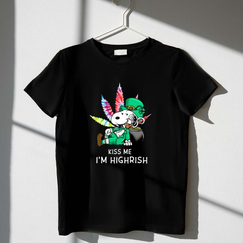 Kiss Me Im Highrish Snoopy With Leprechaun Hat And Cannabis Leaves 1 T Shirt