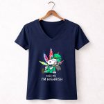 Kiss Me Im Highrish Snoopy with Leprechaun Hat and Cannabis Leaves 5 Womens V Neck