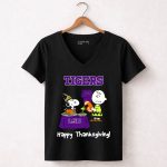 LSU Tigers Snoopy and Charlie Brown Thanksgiving Football 7 Womens V Neck 1.jpg