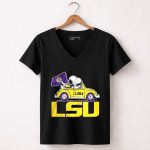 LSU Tigers X Snoopy and Woodstock driving car 7 Womens V Neck 1.jpg