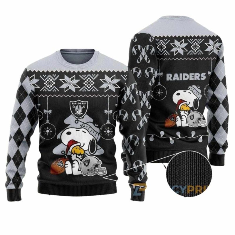 Las Vegas Raiders Charlie Brown Peanuts Snoopy Santa Claus Ugly Sweater 1.Jpg