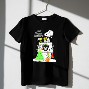 Las Vegas Raiders NFL Christmas Snoopy and Woodstock with Tree and Football 1 T Shirt