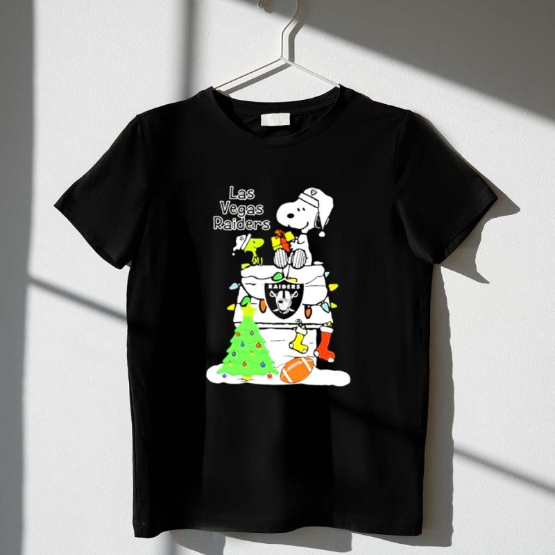 Las Vegas Raiders Nfl Christmas Snoopy And Woodstock With Tree And Football 1 T Shirt