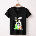 Las Vegas Raiders NFL Christmas Snoopy and Woodstock with Tree and Football 5 Womens V Neck1