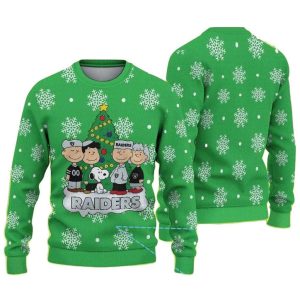 Las Vegas Raiders Peanuts Characters Green Pattern Ugly Sweater 1.jpg