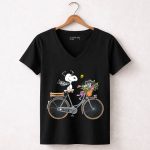 Las Vegas Raiders Snoopy Bicycle Adventure with Woodstock and Flowers 5 Womens V Neck1