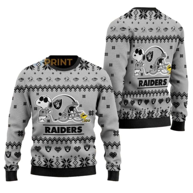 Las Vegas Raiders Snoopy Show Football Helmet Ugly Sweater 1.Jpg