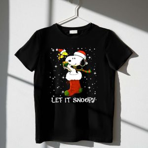 Let It Snoopy Snoopy in Christmas Sock with Santa Hat and Present 1 T Shirt 1.jpg