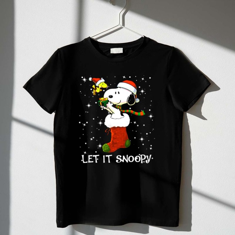 Let It Snoopy Snoopy In Christmas Sock With Santa Hat And Present 1 T Shirt 1.Jpg