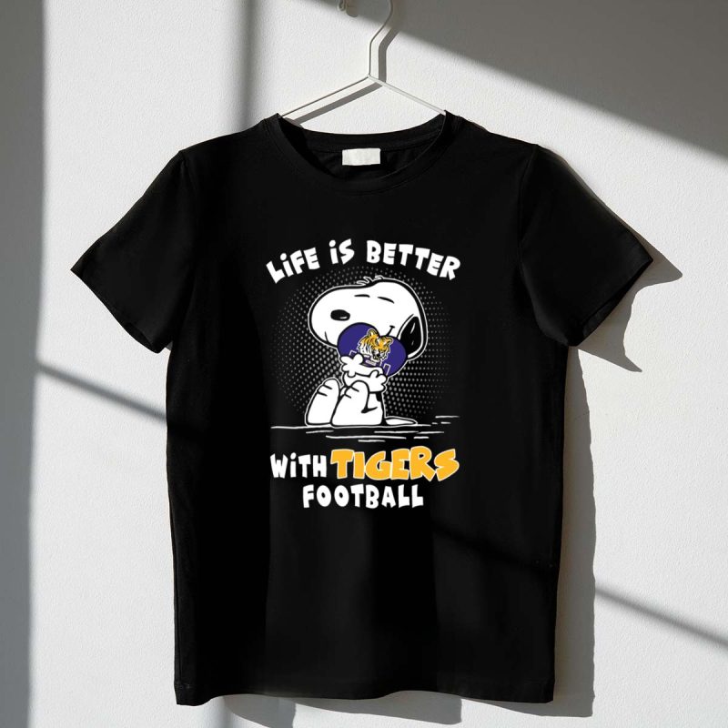 Life Is Better With Tigers Football Snoopy Lsu Tigers Helmet 1 T Shirt 1.Jpg