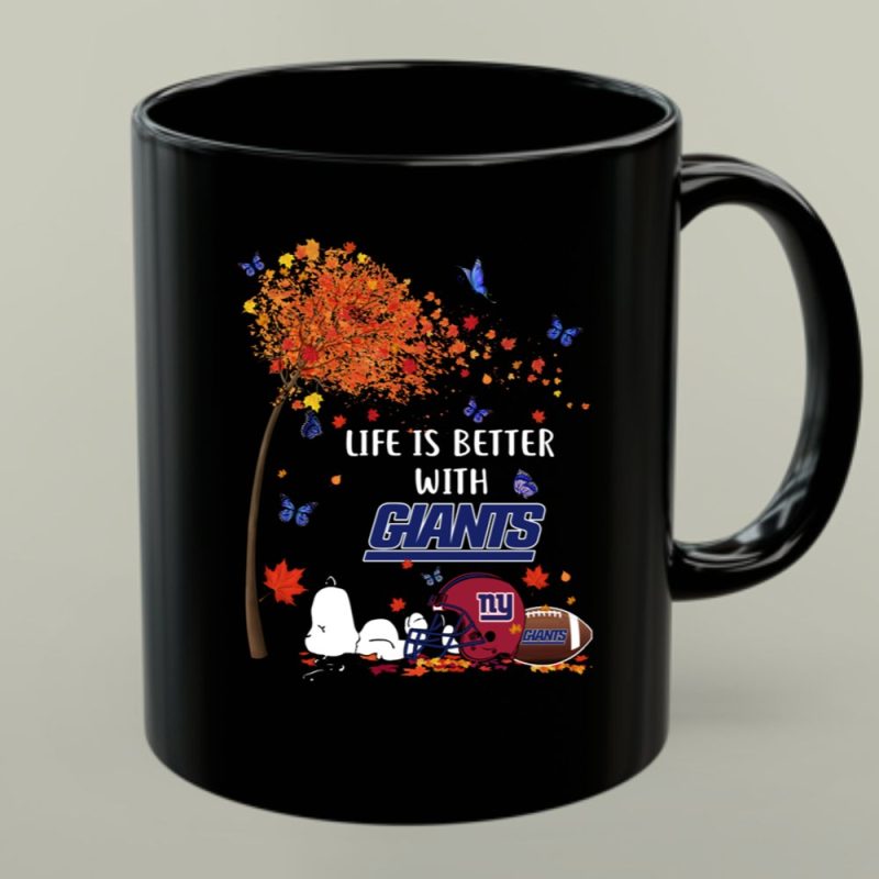 Life Is Better With Giants New York Giants Football Autumn Leaves Snoopy Butterflies 1 Mug 1.Jpg