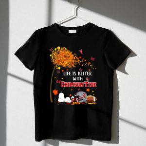 Life is Better with Crimson Autumn Leaves Butterflies Snoopy Woodstock 1 T Shirt
