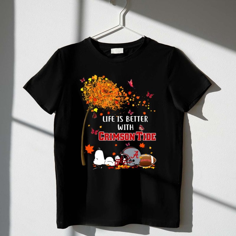 Life Is Better With Crimson Autumn Leaves Butterflies Snoopy Woodstock 1 T Shirt