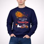 Life is Better with Crimson Autumn Leaves Butterflies Snoopy Woodstock 3 Sweatshirt