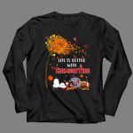Life is Better with Crimson Autumn Leaves Butterflies Snoopy Woodstock 4 Long Sleeves