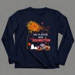 Life is Better with Crimson Autumn Leaves Butterflies Snoopy Woodstock 6 Long Sleeves