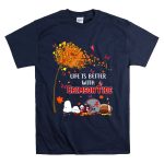 Life is Better with Crimson Autumn Leaves Butterflies Snoopy Woodstock T Shirt 7