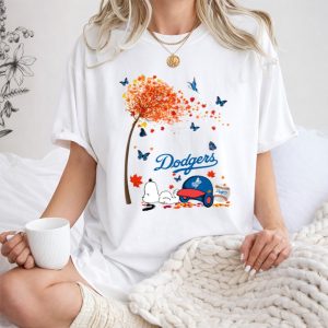 Life Is Better With Dodgers Autumn Leaves Snoopy Baseball Cap And Ball Shirt