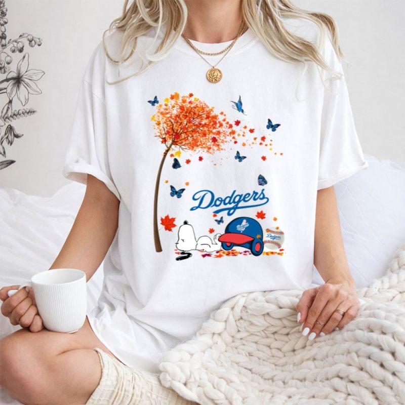 Life Is Better With Dodgers Autumn Leaves Snoopy Baseball Cap And Ball 1 T Shirt