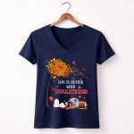 Life is Better with Falcons Autumn Leaves Helmet Football Snoopy 5 Womens V Neck