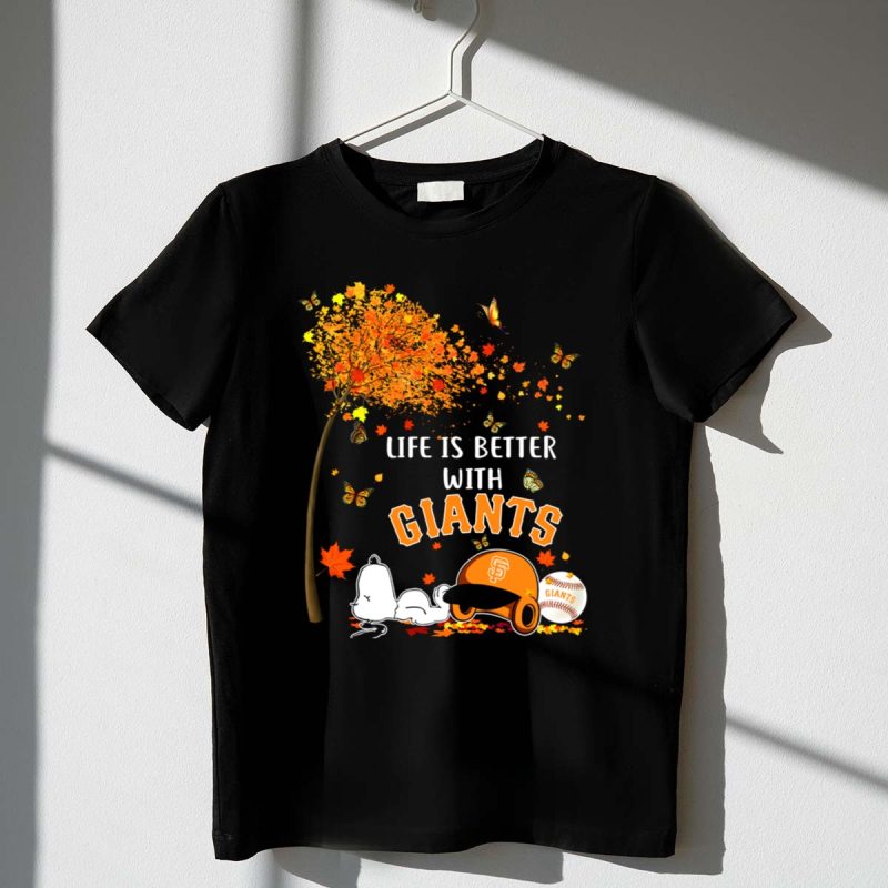 Life Is Better With Giants Snoopy Fall Leaves Baseball Cap 1 T Shirt