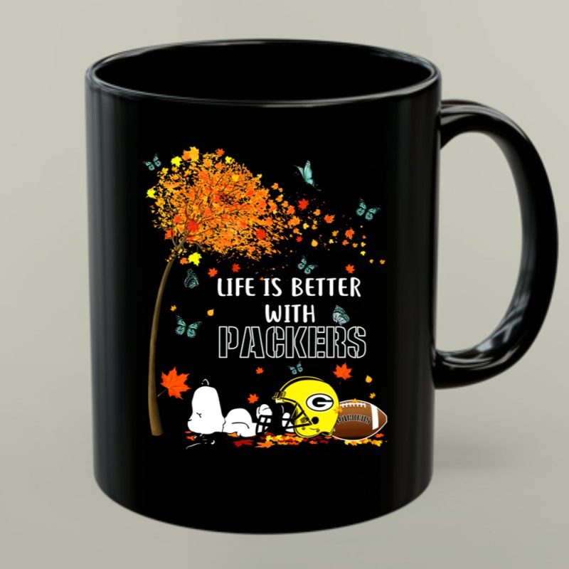 Life Is Better With Packers Green Bay Football Autumn Snoopy Leaves 1 Mug.jpg